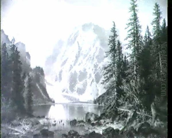 Blick Auf Den Pragser Wildsee In Den Dolomiten Oil Painting by Carl Hasch