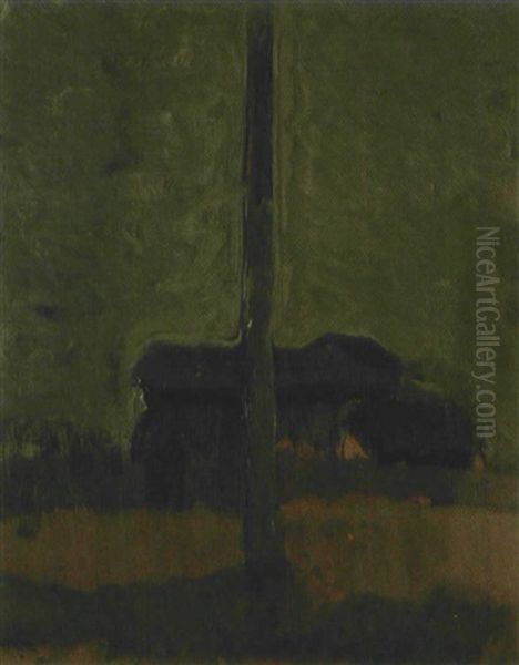 Landscape With A Telegraph Pole Oil Painting by Toshiyuki Hasegawa