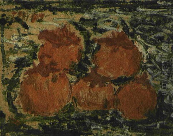 Five Persimmons Oil Painting by Toshiyuki Hasegawa