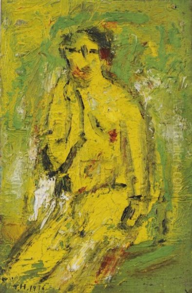 Yellow Female Nude Oil Painting by Toshiyuki Hasegawa