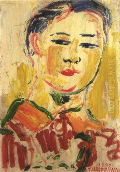 Girl At Cafe Mon Ami Oil Painting by Toshiyuki Hasegawa