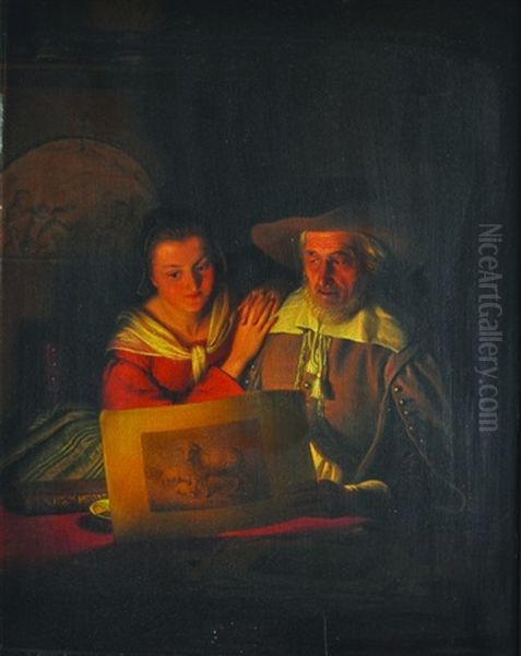 Kaarslicht Afdrukken Oil Painting by Frans Haseleer