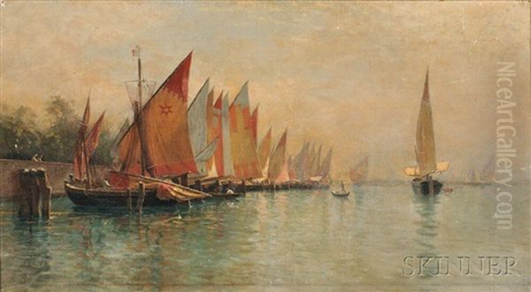 Row Of Fishing Boats, Venice Oil Painting by William Stanley Haseltine