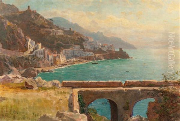 View Of The Amalfi Coast, Italy Oil Painting by William Stanley Haseltine