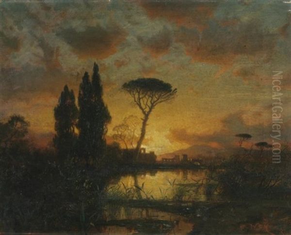 Italian Landscape At Sunset Oil Painting by William Stanley Haseltine