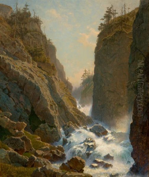 Mountain With Cascade Oil Painting by William Stanley Haseltine