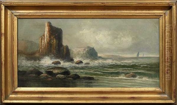 Coastal View With Sailboats In The Distance Oil Painting by William Stanley Haseltine