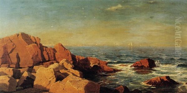 Rocky Coast With Sailboats In The Background by William Stanley Haseltine