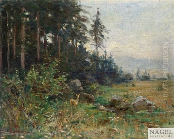 Bewaldete Landschaft Mit Reh Oil Painting by Wilhelm Gustav Friedrich Hasemann