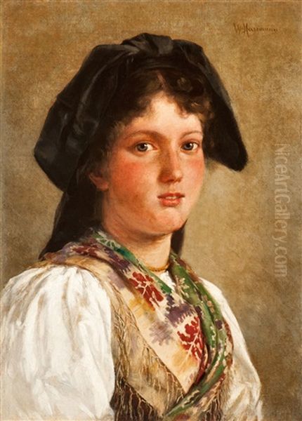 Young Girl In Traditional Costume Oil Painting by Wilhelm Gustav Friedrich Hasemann