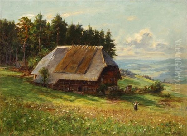 Schwarzwaldhaus Im Sommer Mit Figuren Oil Painting by Wilhelm Gustav Friedrich Hasemann