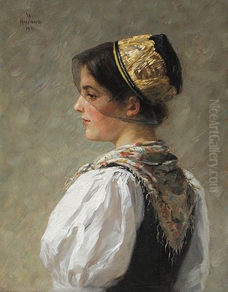 Junge Muhlenbacherin Mit Goldhaube Oil Painting by Wilhelm Gustav Friedrich Hasemann