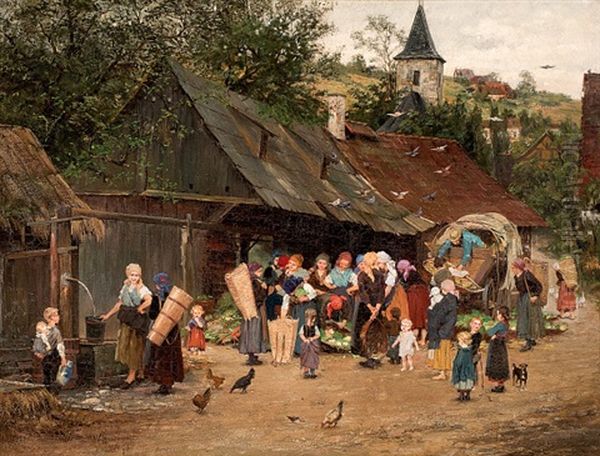 Bauernmarkt Oil Painting by Wilhelm Gustav Friedrich Hasemann