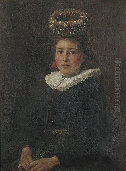 Sitzende Junge Gutacherin Mit Schappel Oil Painting by Wilhelm Gustav Friedrich Hasemann