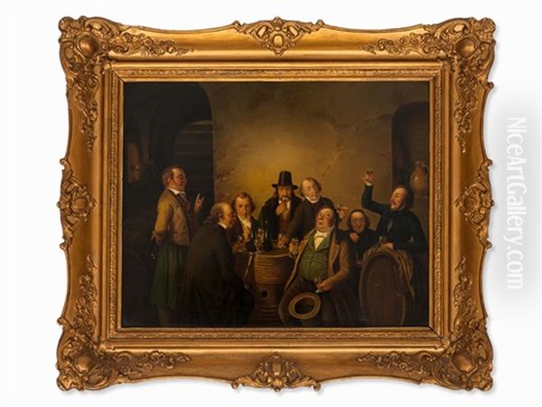 Wine Tasting Oil Painting by Johann Peter Hasenclever