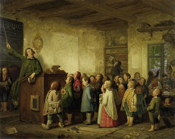 Die Dorfschule Oil Painting by Johann Peter Hasenclever