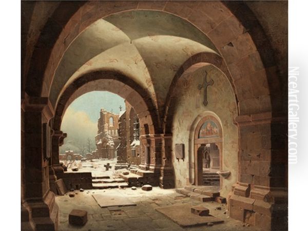 Blick Auf Die Kirchenruine Im Winter Oil Painting by Carl Georg Adolph Hasenpflug