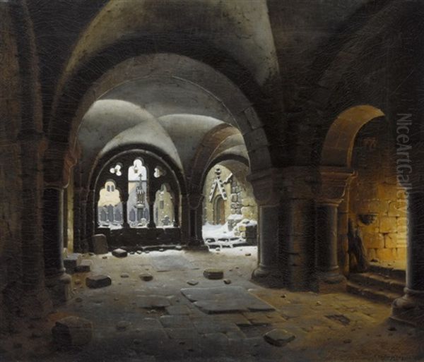 Der Klostergang Bei Untergehender Sonne Oil Painting by Carl Georg Adolph Hasenpflug