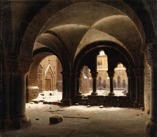 View Of A Cloister Oil Painting by Carl Georg Adolph Hasenpflug