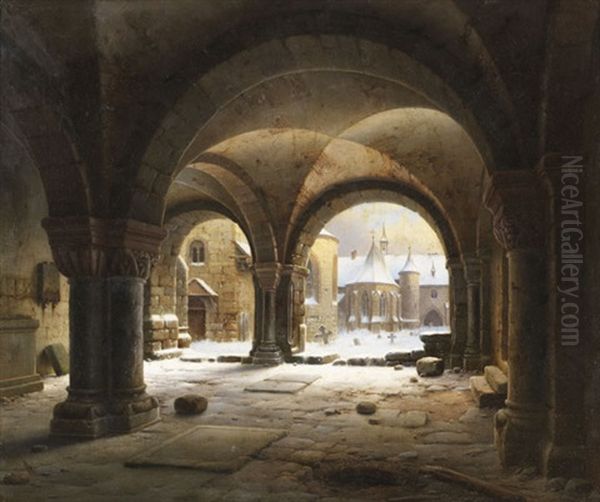 Klosterhof Im Schnee Oil Painting by Carl Georg Adolph Hasenpflug