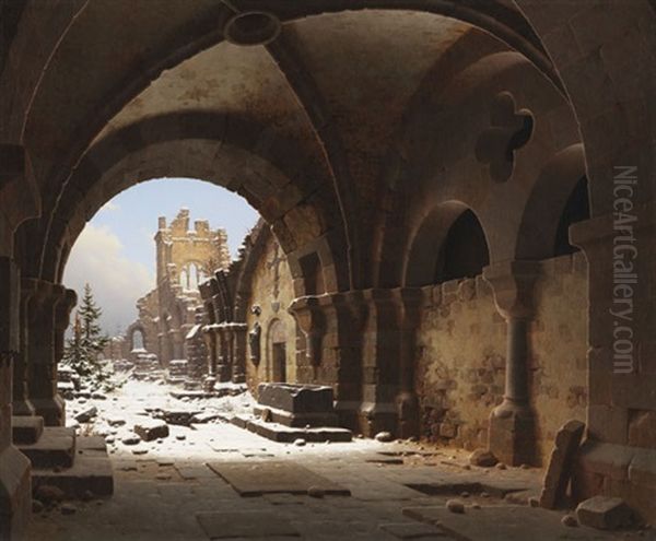 Blick Auf Die Kirchenruine Im Winter Oil Painting by Carl Georg Adolph Hasenpflug