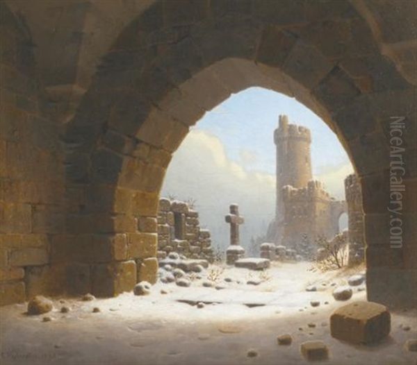 Burgruine (ruins Of A Castle) Oil Painting by Carl Georg Adolph Hasenpflug