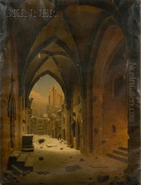 Klester Ruin... Um Winter Abine Oil Painting by Carl Georg Adolph Hasenpflug