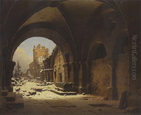 Blick Auf Die Kirchenruine Im Winter Oil Painting by Carl Georg Adolph Hasenpflug