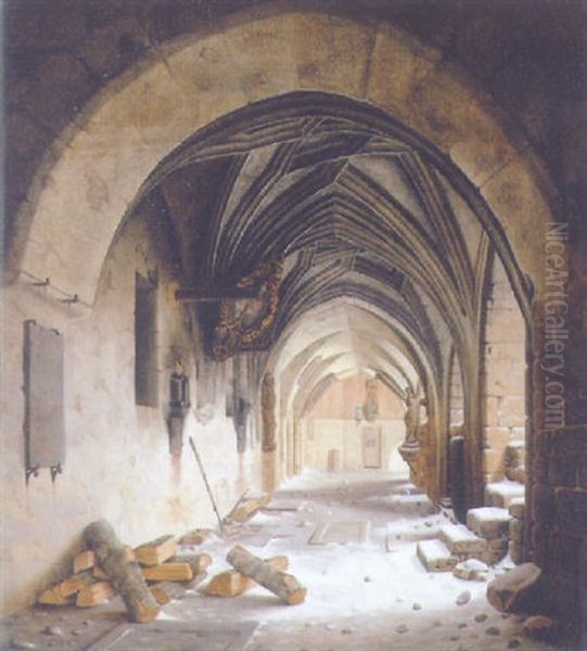 Klosterhalle Im Schnee Oil Painting by Carl Georg Adolph Hasenpflug