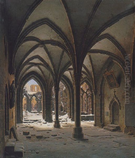 Partien Aus Kloster Walkenried Im Winter Oil Painting by Carl Georg Adolph Hasenpflug