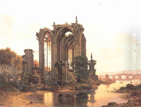 Blick Auf Eine Gotische Kirchenruine Oil Painting by Carl Georg Adolph Hasenpflug