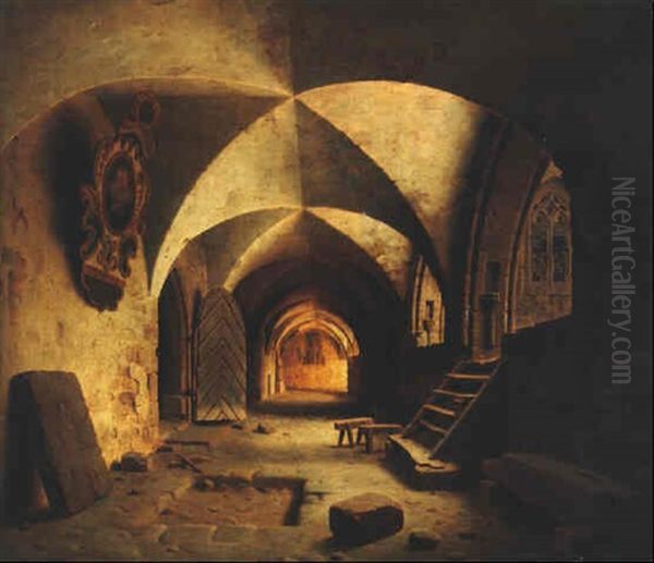 Westlicher Teil Des Kreuzgangs Am Dom Zu Halberstadt Oil Painting by Carl Georg Adolph Hasenpflug