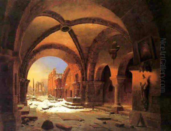 Sunset Upon Walkenrind Cloisters Oil Painting by Carl Georg Adolph Hasenpflug