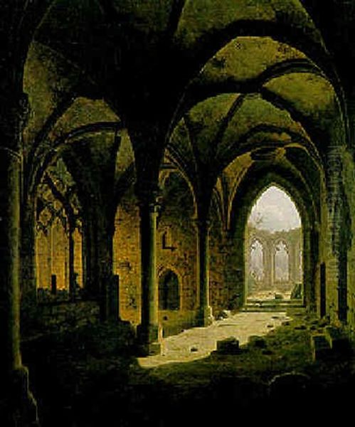 Blick Durch Einen Kreuzgang Auf Eine Gotische Kirchenruine Oil Painting by Carl Georg Adolph Hasenpflug