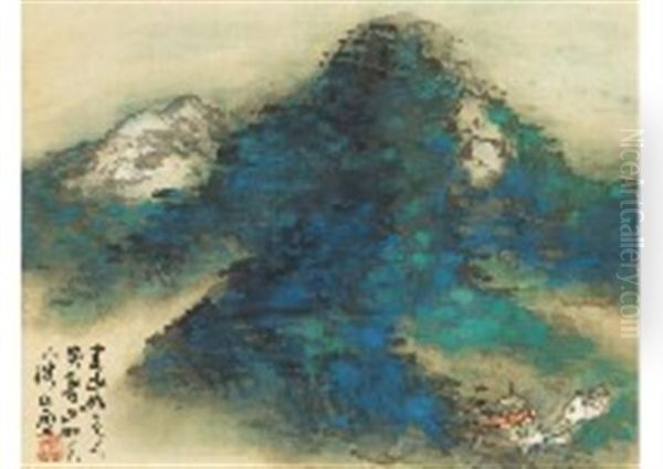 Summer Mountain Flow Rain Oil Painting by Kansetsu Hashimoto