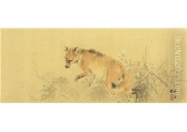 Fox Oil Painting by Kansetsu Hashimoto