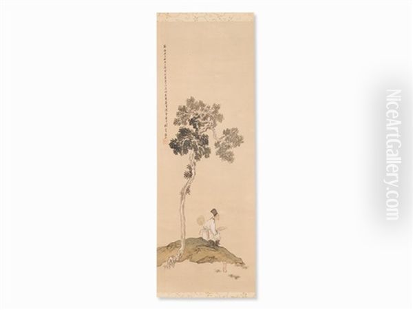 Scholar Under Tree Oil Painting by Kansetsu Hashimoto