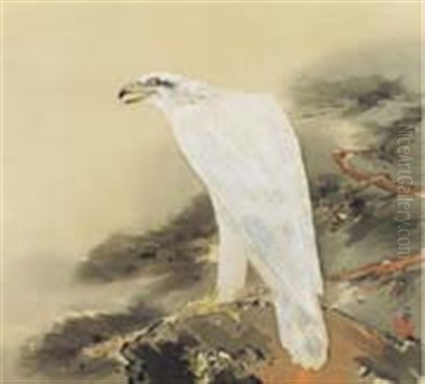 Hawk By The Pine Tree Oil Painting by Kansetsu Hashimoto