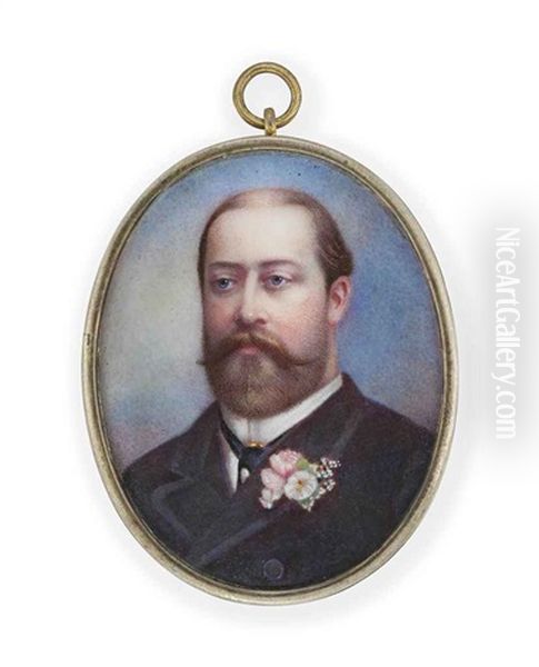 King Edward Vii, When Prince Of Wales, In Black Coat And Waistcoat, Cravat With Pearl Stick-pin, Pink And White Flowers In His Buttonhole Oil Painting by John Haslem