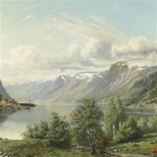 Vestlandsk Fjordparti Oil Painting by Ludvig August Haslund