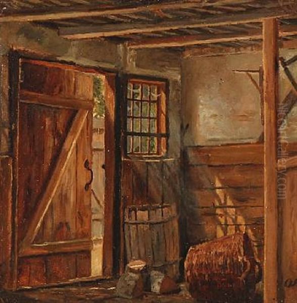 Interior From A Barn Oil Painting by Otto Haslund