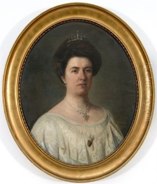 Portraet Af Janet Nettie Kirch Ifort Brudekjole Og Med Smykker Fra Cartier Oil Painting by Otto Haslund