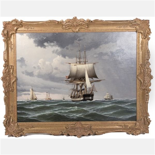 Frigate Jylland In High Seas Oil Painting by Siegfried Hass