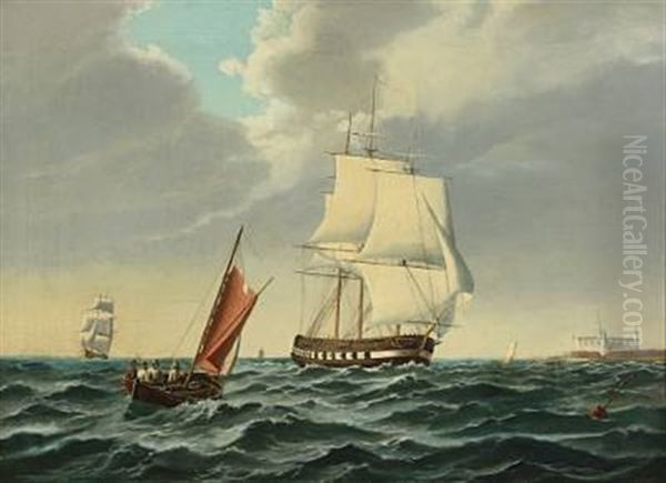 A Warship With Kronborg At The Port Side Oil Painting by Siegfried Hass