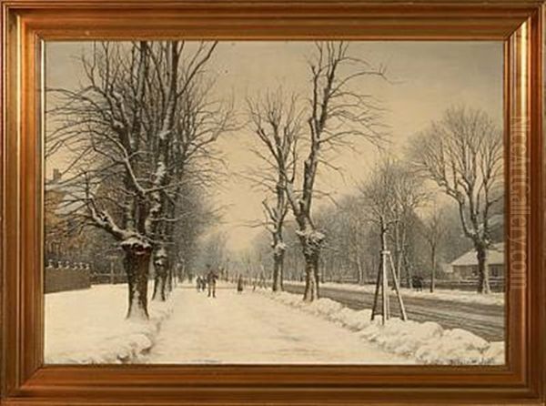 Frederiksberg Alle In Snow Weather, Denmark Oil Painting by Siegfried Hass