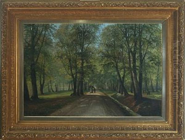 Forest Scenery With Walking Couple Oil Painting by Siegfried Hass