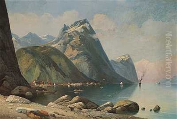 Sejlskibe Og Smabade I En Fjord Oil Painting by Siegfried Hass