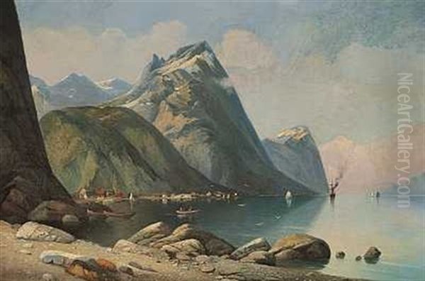 Sejlskibe Og Smabade I En Fjord Oil Painting by Siegfried Hass