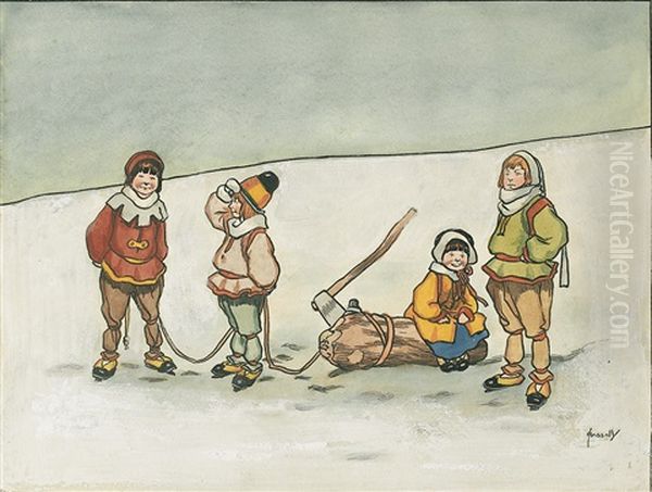 Four Children In Winter by John Hassall