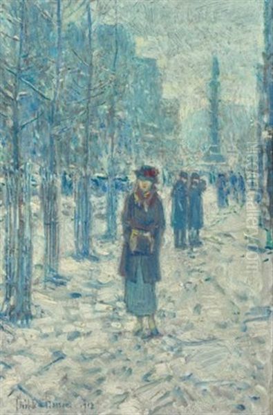 Kitty Walking In Snow Oil Painting by Childe Hassam